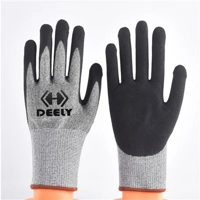 Grå skärtålig nivå 5 Grå Nitril Sandy Coated Handskar