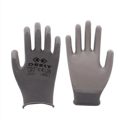 Grå polyester PU palmbelagda handskar