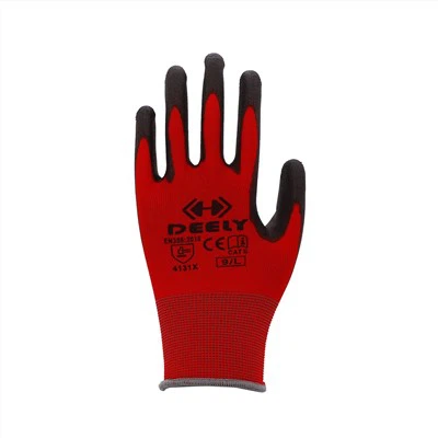 Röd polyester PU palmbelagda handskar
