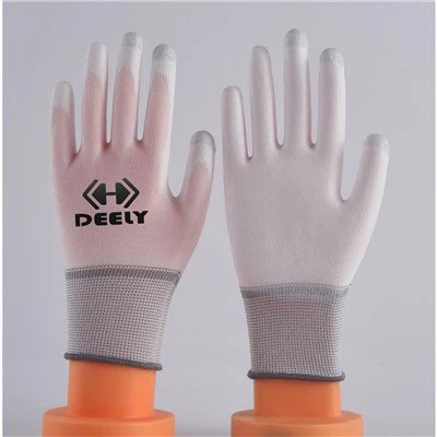 Vit polyester PU palmbelagda handskar
