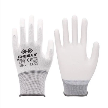 Vit polyester PU palmbelagda handskar
